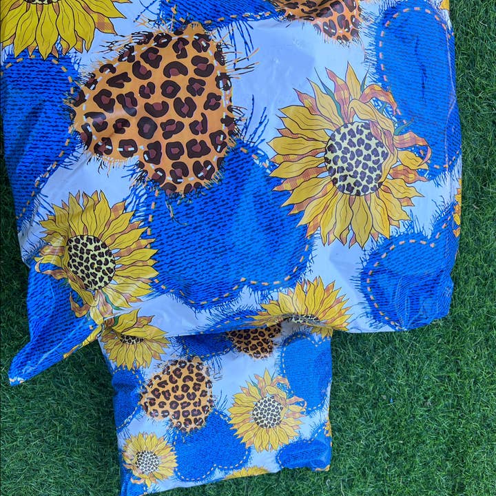 19x24 Denim sunflower poly mailers qty 50 for wholesale by Majestic mailers