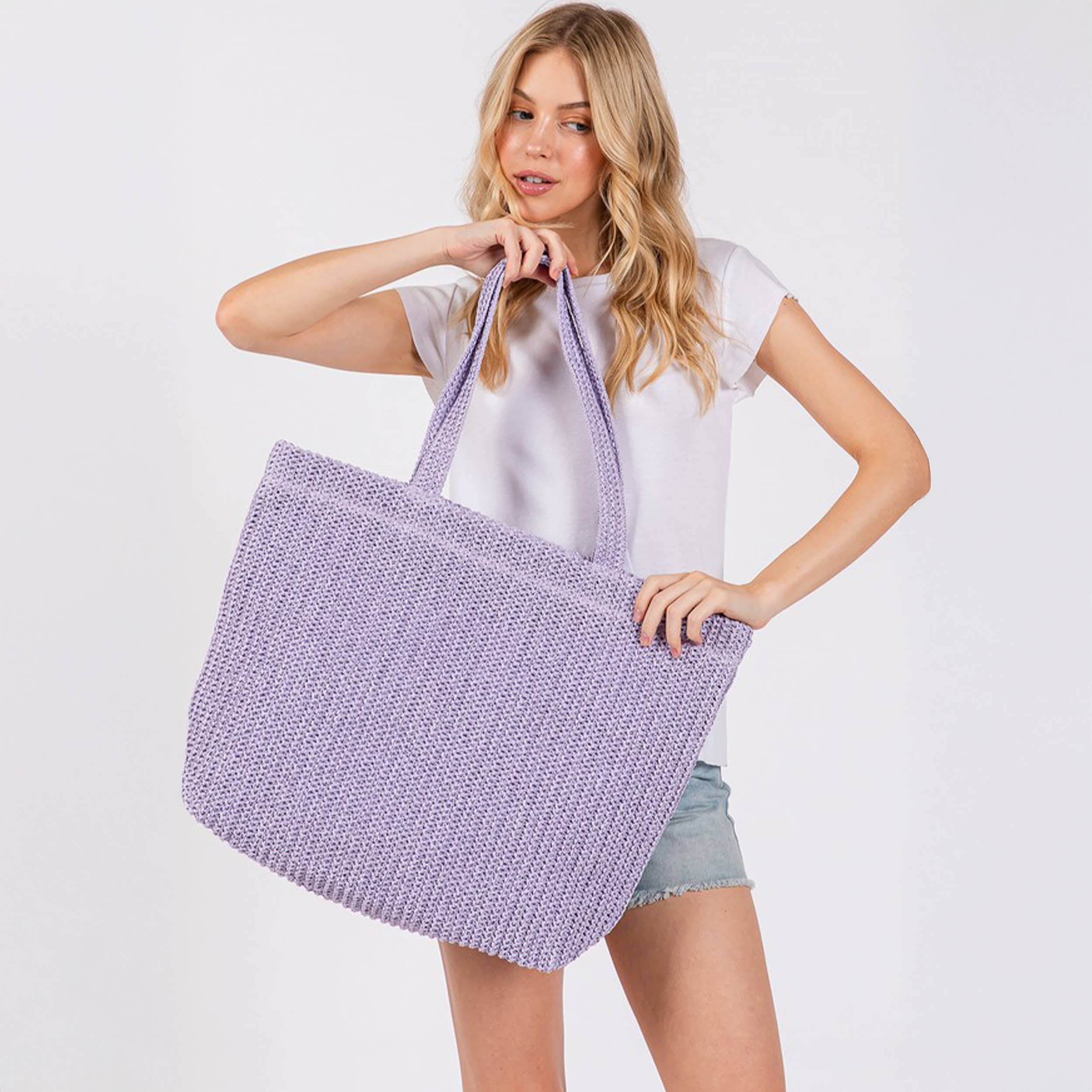 Hana - Wholesale Tote Bag - Women's - Solid Color Crochet Summer Straw Tote Bag40