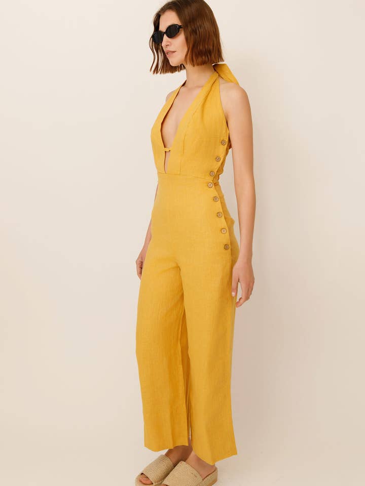 WUESTE - Wholesale Jumpsuit - Women's - Keoni Deep V Linen Jumpsuit3