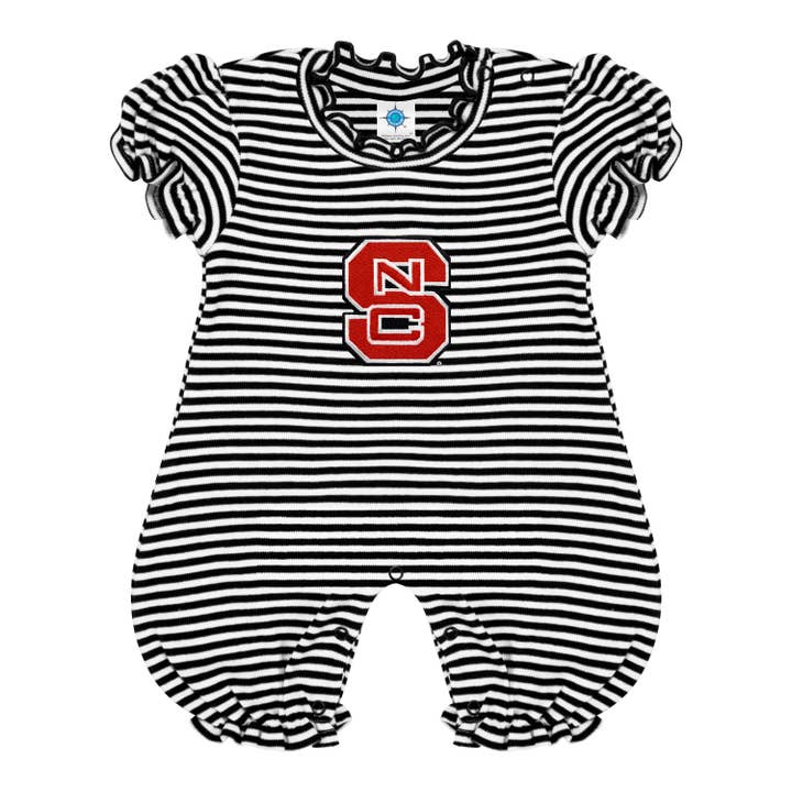 Creative Knitwear - Wholesale Jumpsuit - Baby - NC State Wolfpack Infant Striped Puff Sleeve Romper1
