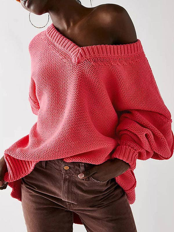 VividLux – wholesale Knitted jumper – Women′s – Long Sleeves Loose Solid Color Velvet V-Neck Pullovers Sweater Tops12