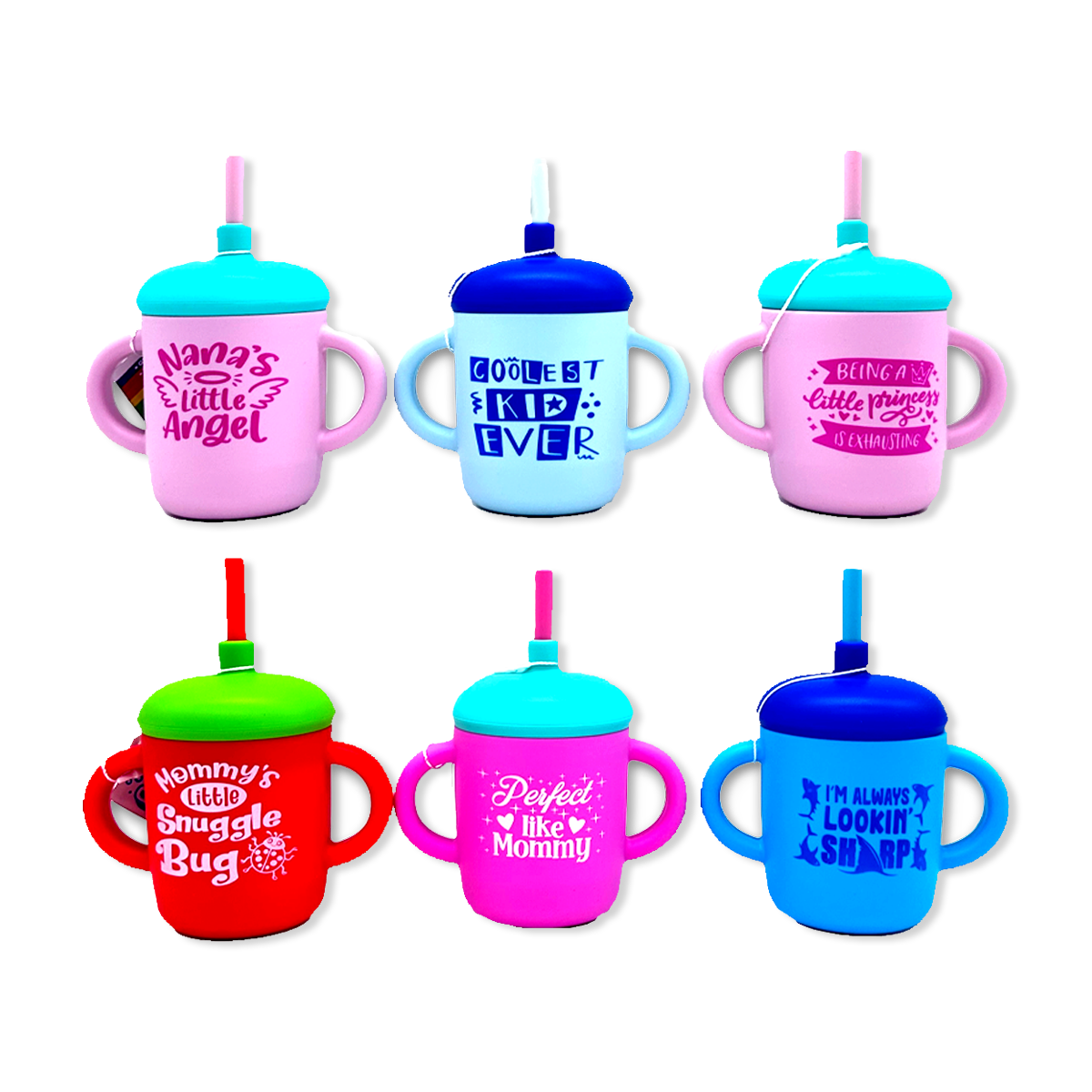 Novelty Closeout - Wholesale Drinking Glass/Cup - Kids & Baby - Silicone Kids Toddler Cup With Straw Assortment - 6/Pack0