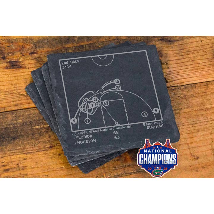 <b>2025 Champions</b> Florida Basketball Plays: Slate Coasters (Set of 4) for wholesale by Playbook Products