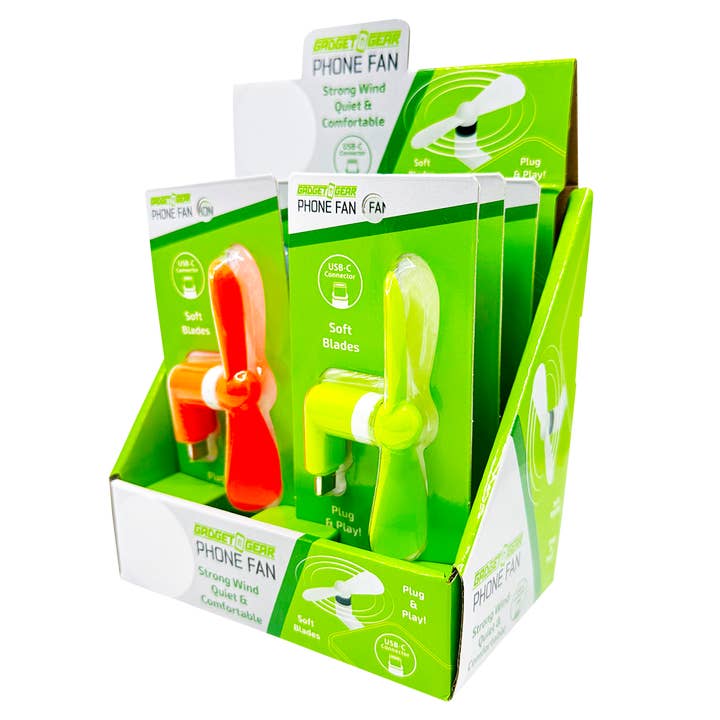 Novelty Brands - Wholesale Handheld Electric Fan - Gadget Gear USB-C Phone Fan Attachment Assortment- 6/Display
