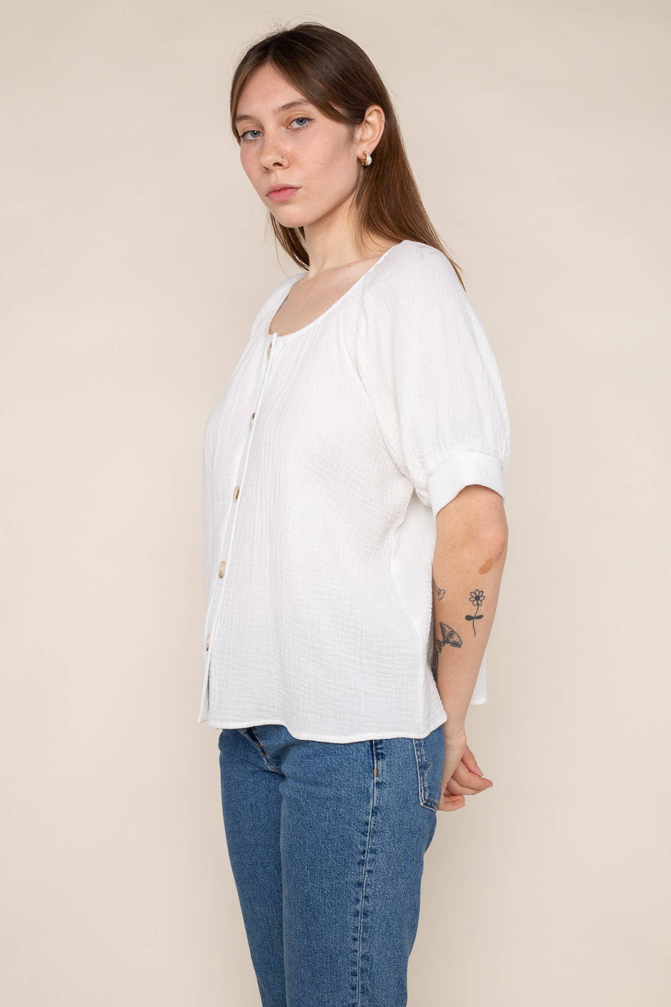 Ivory Tana Cotton Gauze Button-Down Top for wholesale on Faire1