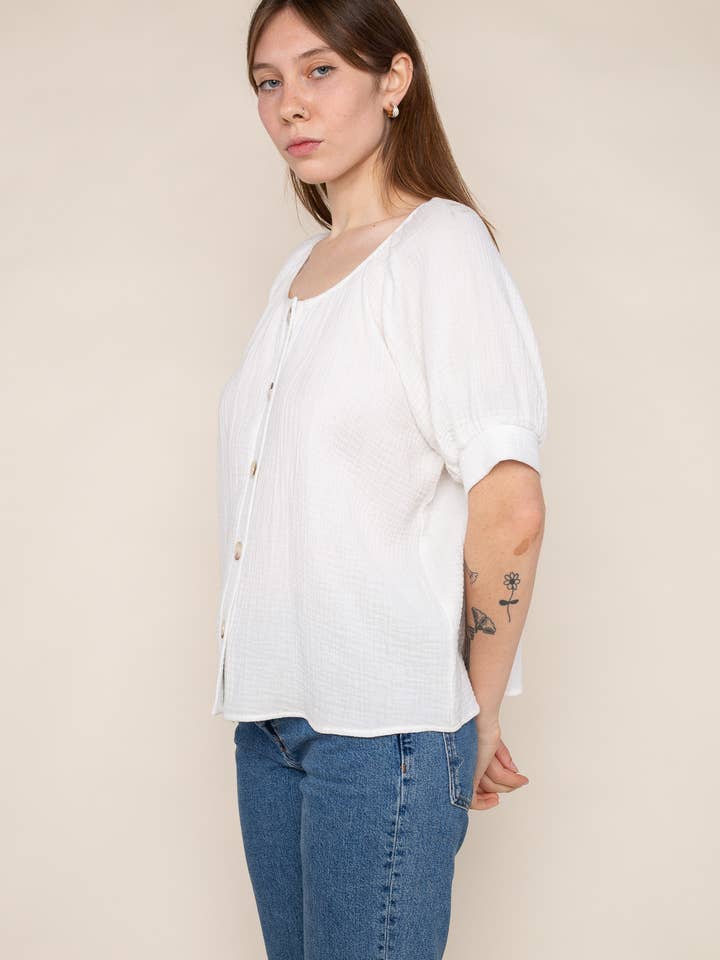 Ivory Tana Cotton Gauze Button-Down Top for wholesale on Faire1