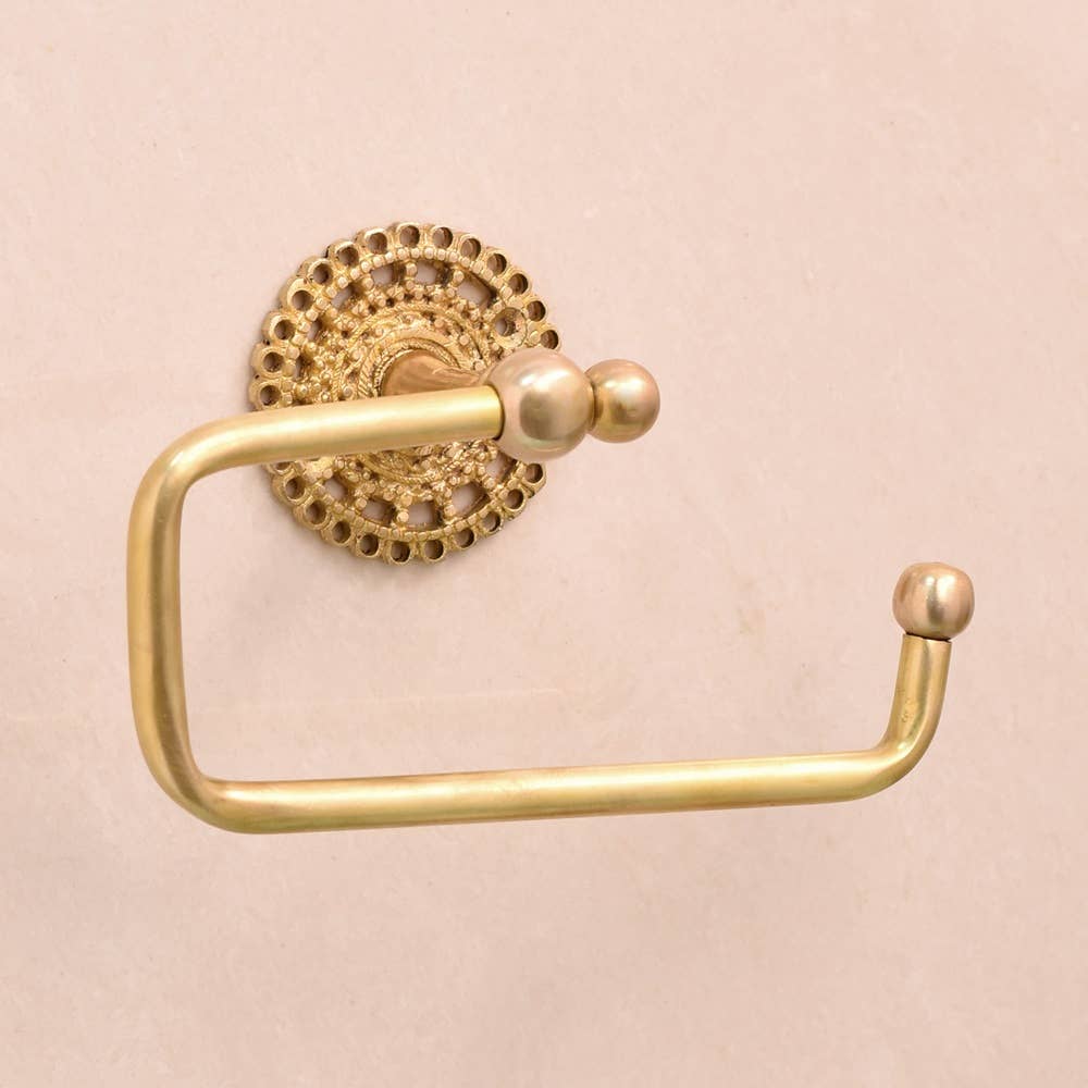 Doré Porte-papier toilette en laiton doré à motif floral en vente sur Faire0