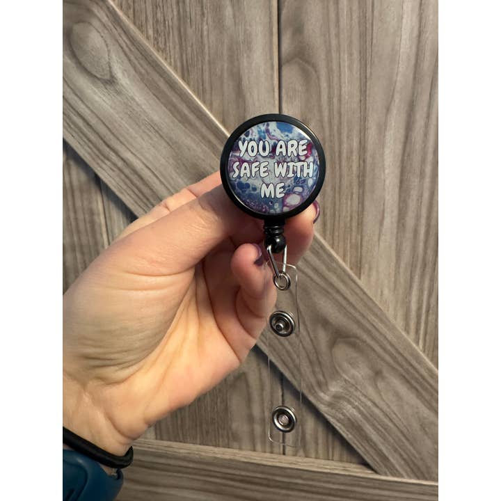 You are Safe With Me Badge Reel - Trans Pride Badge Reel for wholesale by AbstractbyRabrams