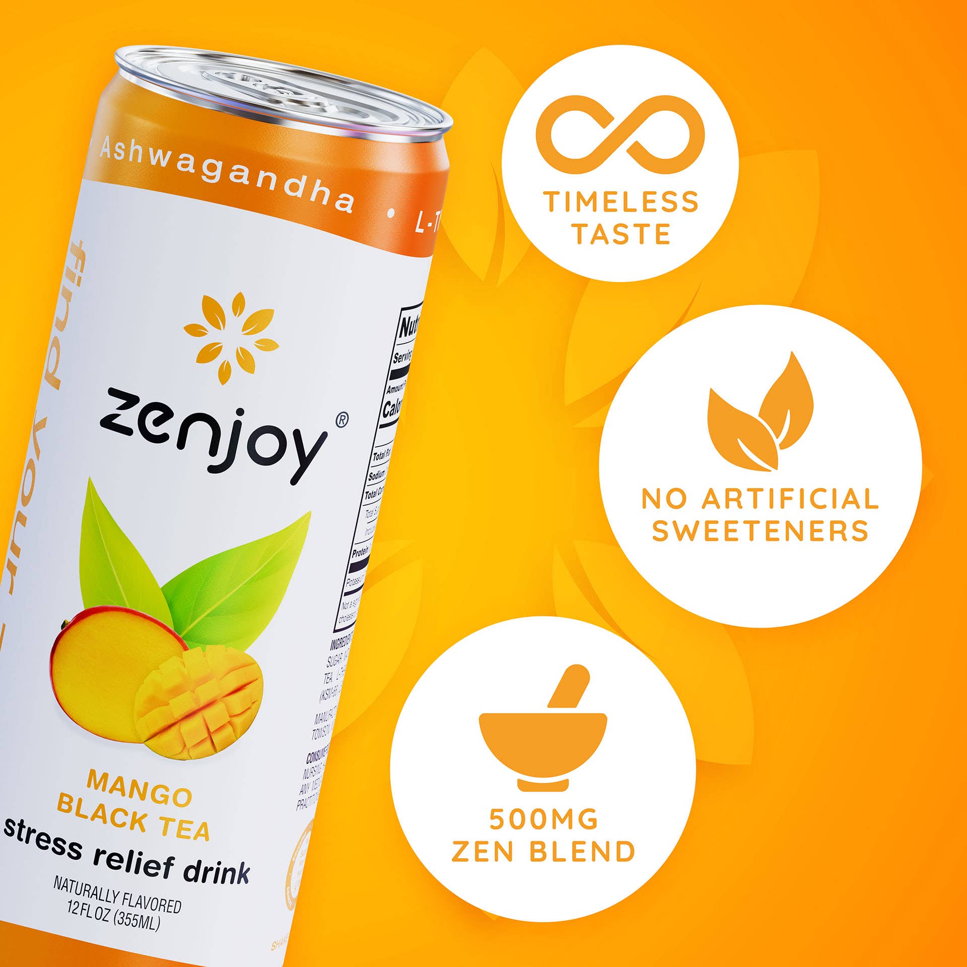 Zenjoy - Vente Apéritifs sans alcool/mocktails - Zenjoy - Thé Noir Mangue, Boisson Adaptogène Anti-Stress3