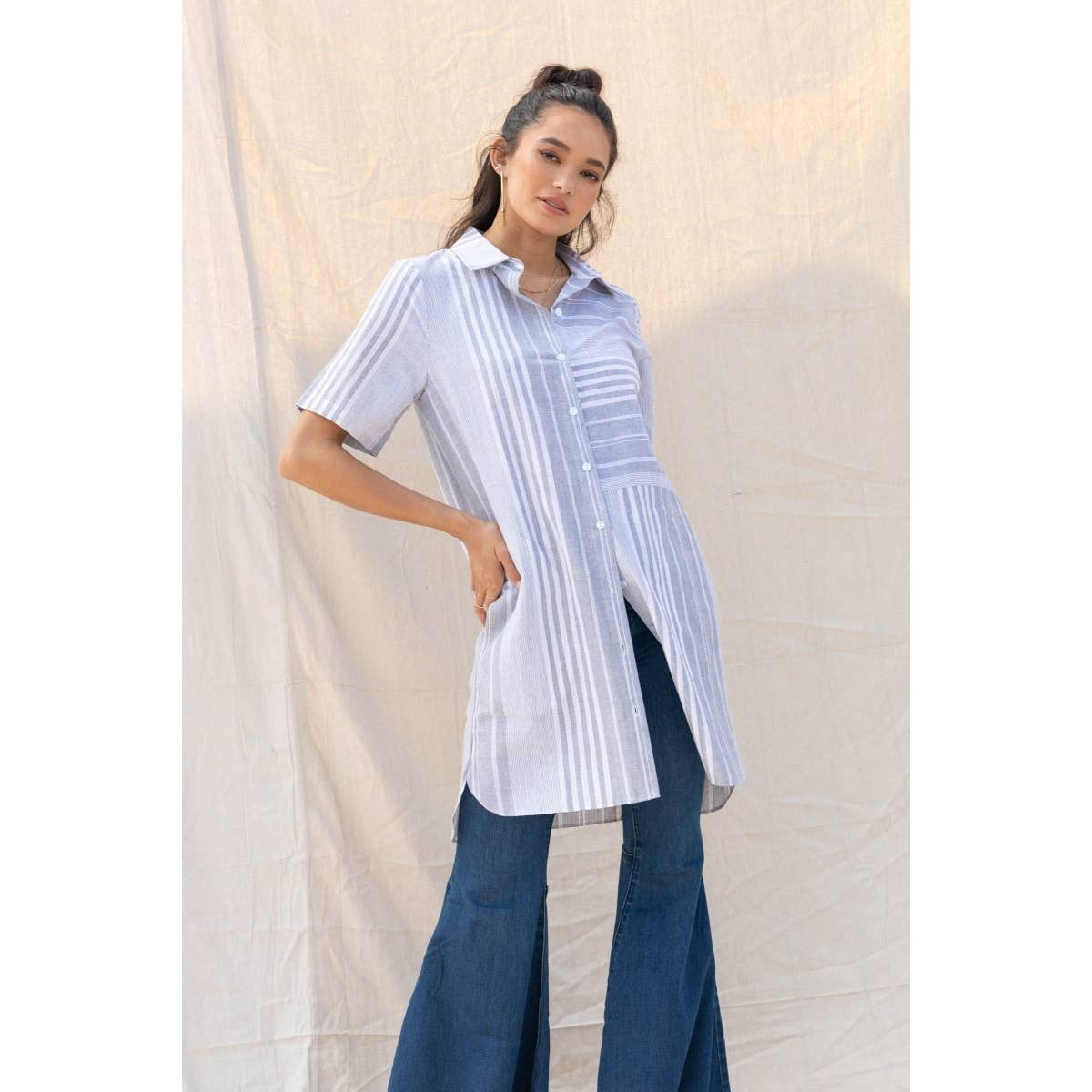 Naked Zebra Rack - Wholesale Dress - Women's - Multi Direction Stripe Shirt Dress0