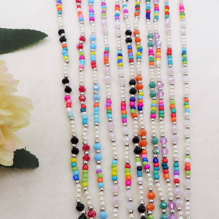 Daemon srls - Wholesale Beaded Bracelet - KERALA ~ Cavigliera rainbow perle + perline cristallo + ACCIAIO INOSSIDABILE