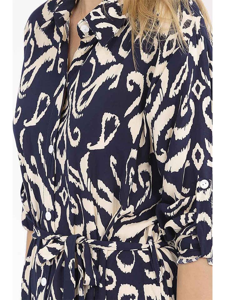 ROUSSEAU - Wholesale Dress – Women's - LONG SLEEVE BUTTON UP SELF TIE MULTI PRINT DRESS7