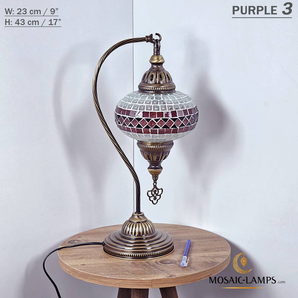 Mosaic Lamps - Wholesale Accent/Desk Lamp - 10+Colors - Gooseneck Large Globe Mosaic Table Lamp, Turkish67
