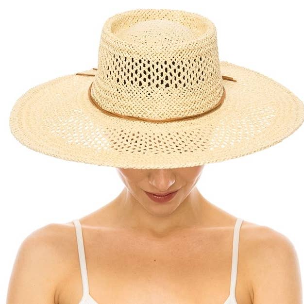 Love and Thyme - Wholesale Straw Hat - Women's - Summer Wide Brim PeekaBoo Weave Gambler Straw Hat