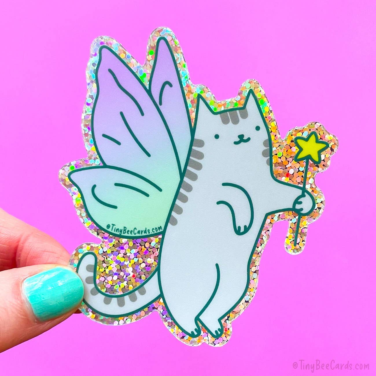 Tiny Bee Cards - Wholesale Sticker - Fairy Cat Glitter Whimsical Vinyl Sticker0