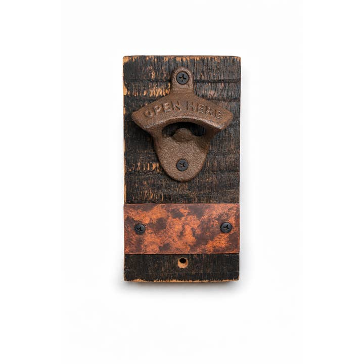 Whiskey Stave + Copper Bottle Opener // Wall Mount for wholesale by Jus Sayin'