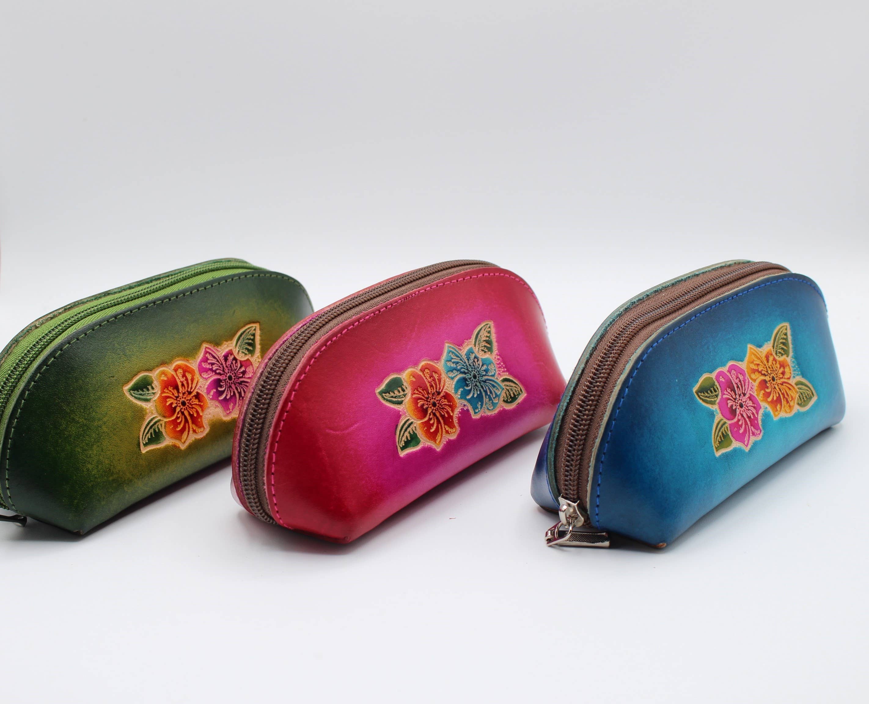 Sunflower Handmade leather inc - Vente Étui et rangement pour lunettes – femme - lunettes de soleil en cuir étui à cosmétiques fleur d'hibiscus1