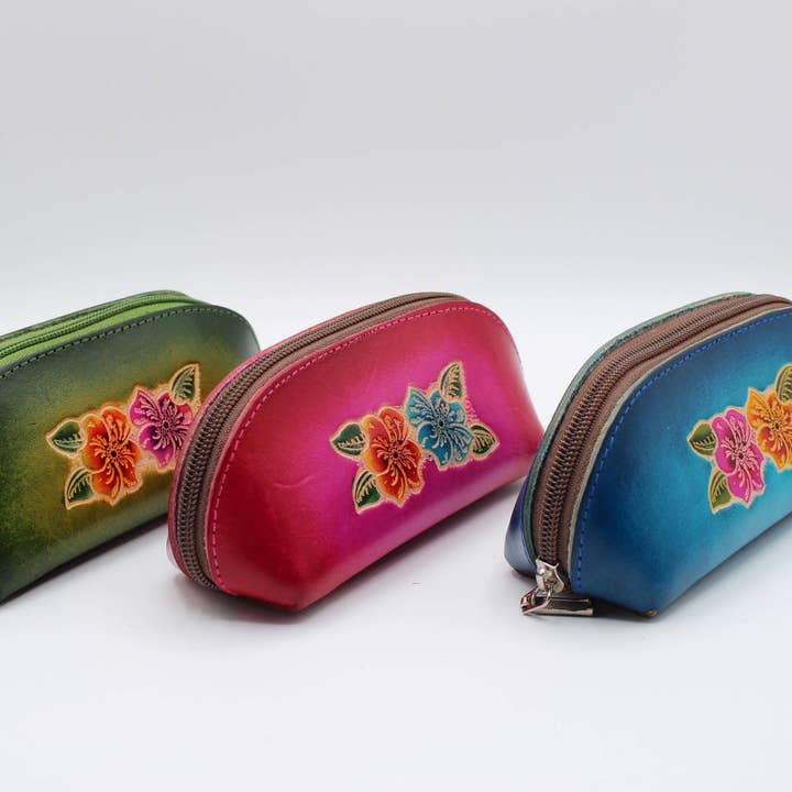 Sunflower Handmade leather inc - Vente Étui et rangement pour lunettes – femme - lunettes de soleil en cuir étui à cosmétiques fleur d'hibiscus1