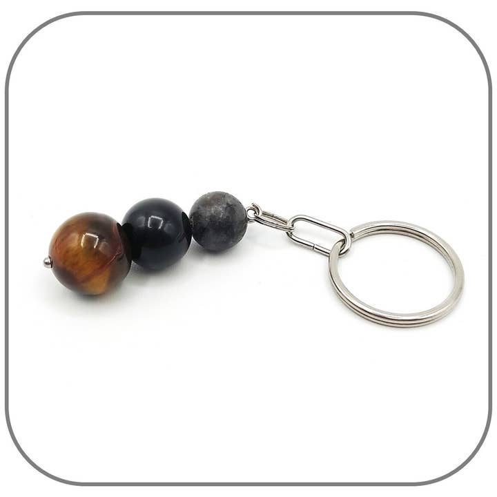 Gemme Variation - Wholesale Keychain - Unisex - Labradorite Obsidian Tiger Eye Keychain1