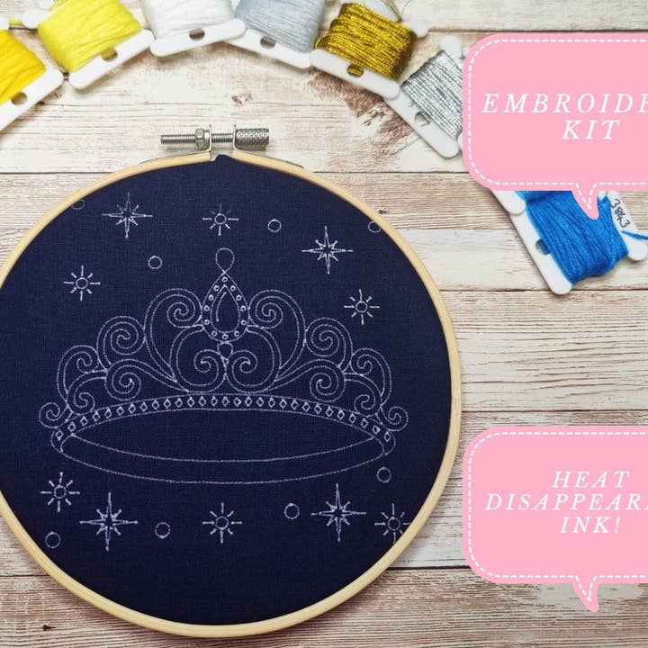 Princess Crown Embroidery Kit for Beginners, Tiara Printed Embroidery Kit for Adults and Kids, Hand Embroidery Kits UK, Hoop Art Craft Gift for wholesale by Kims Crafty Corner