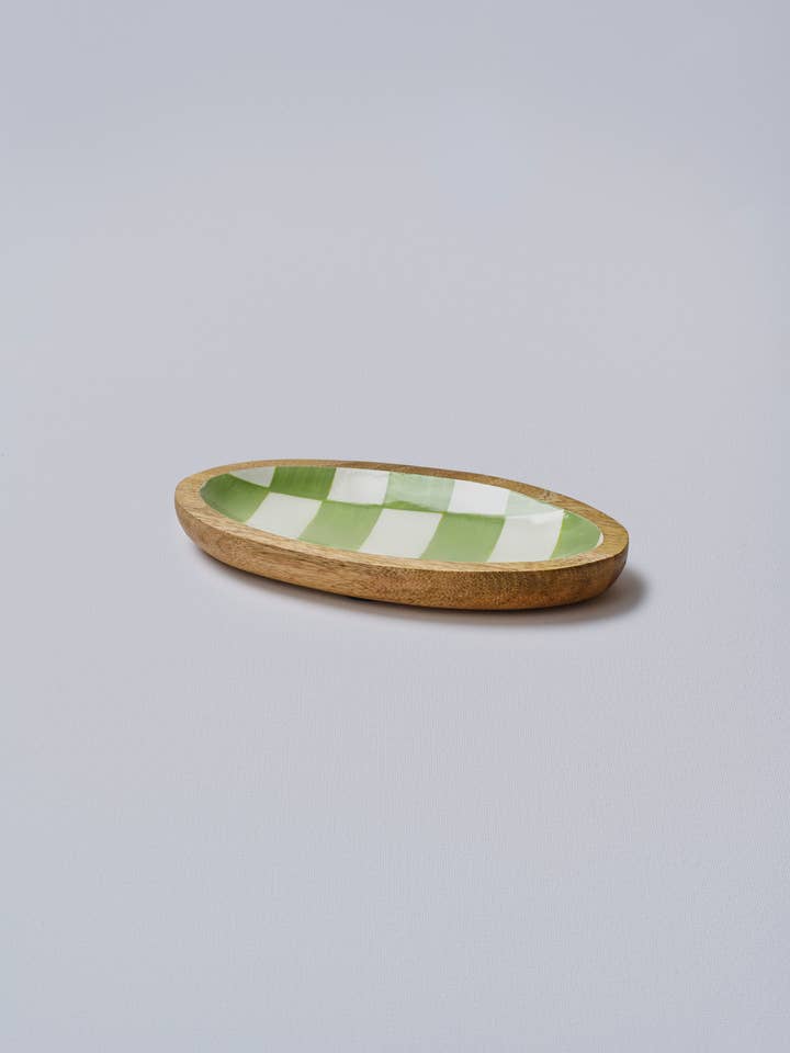 Green Chequered Handpainted Oval Plate Small for wholesale by Atolia Designs