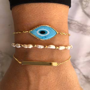 Evil Eye Bracelet, Blue Evil Eye Beads, Greek Evil Eye Jewelry, Christmas  Gift for Her, Gold Cuff Bracelet, Murano Jewelry, Jewelry Box 
