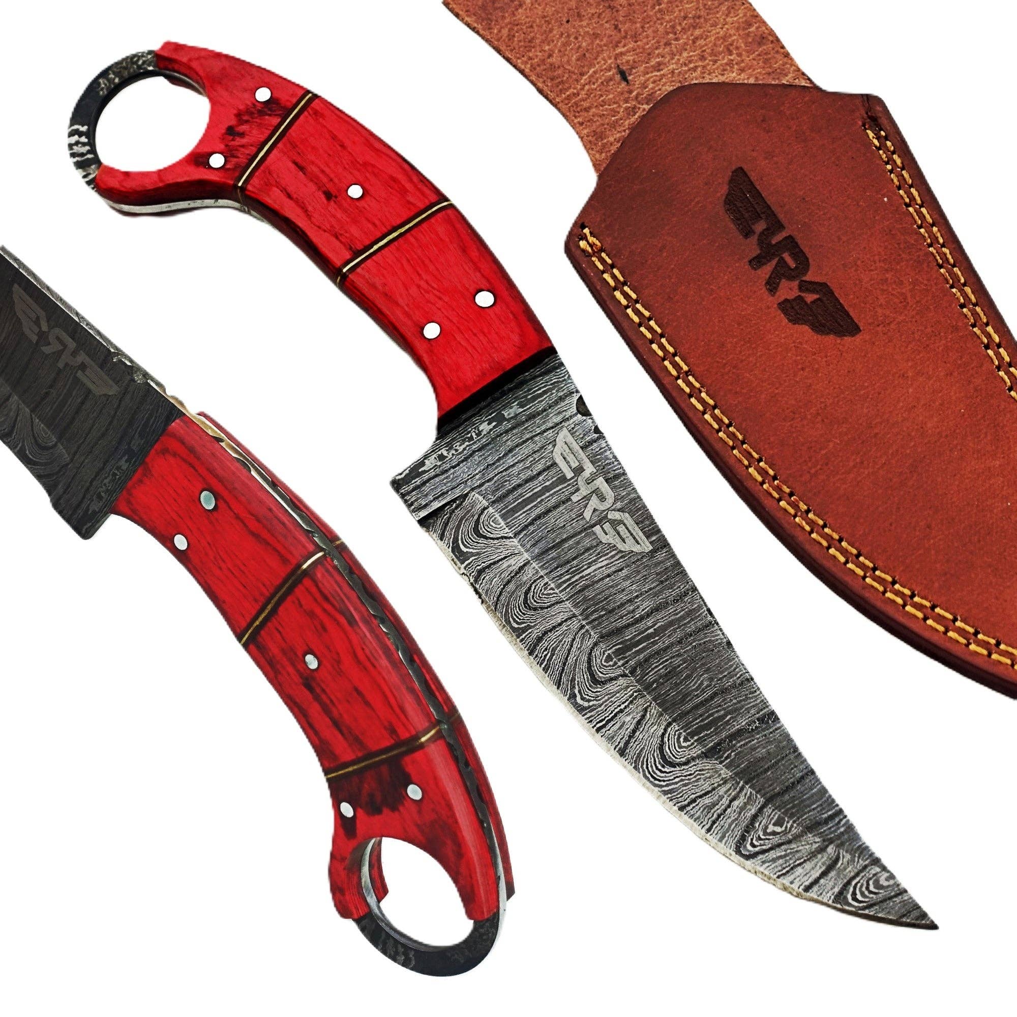 Ruddock Bros. LLC - Wholesale Pocket Knife/Holder - The Cardinal  - Ring Handle Utility Knife - Damascus Steel0