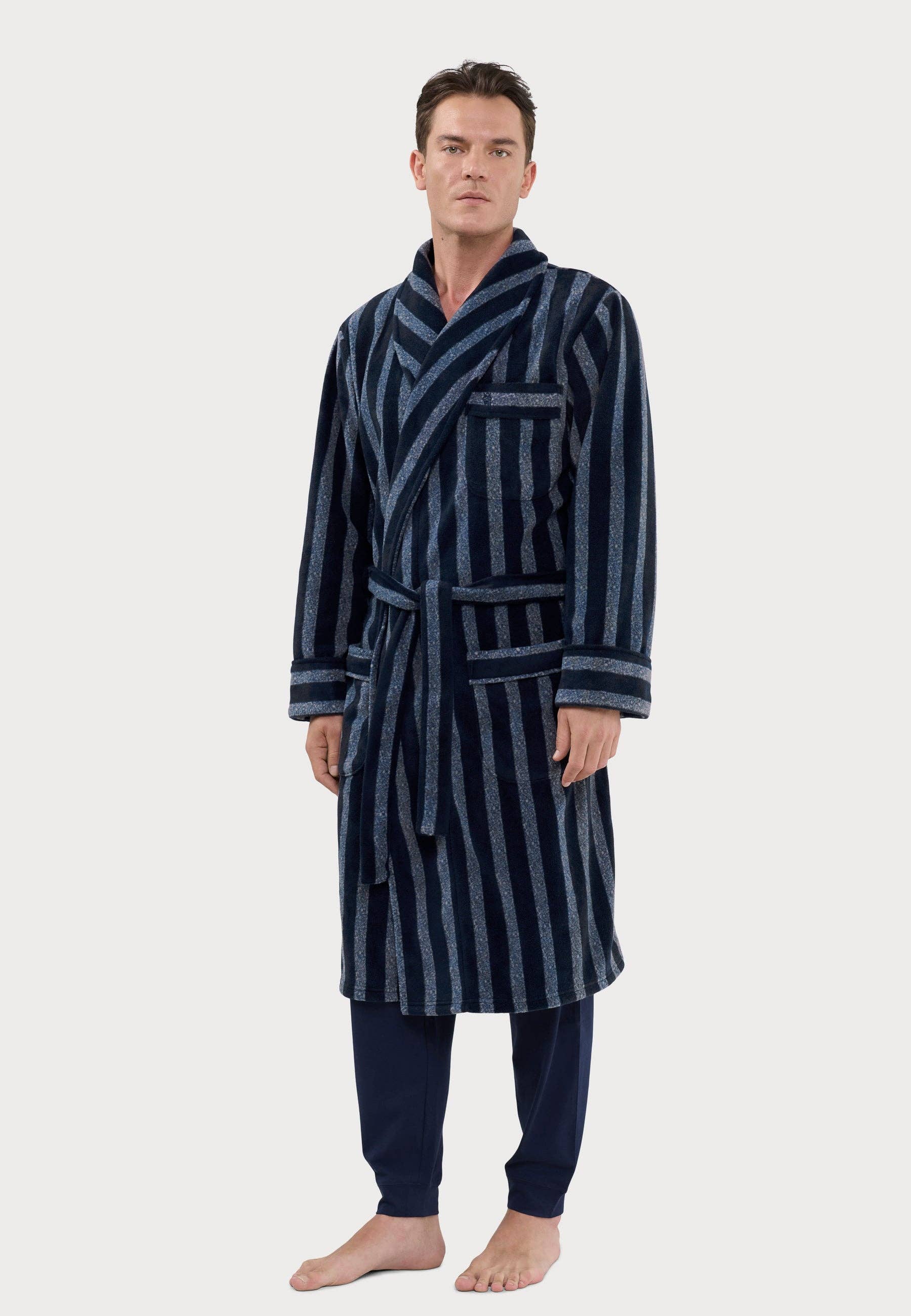 Men's Winter Premium Fleece Robe - Blue 0608 for wholesale on Faire1