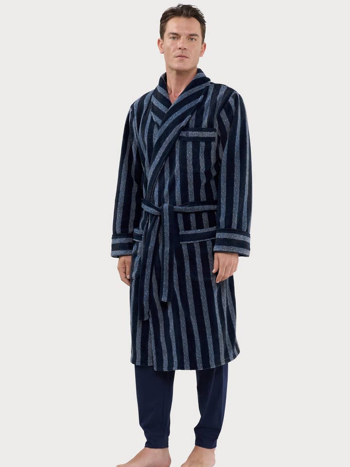 Men's Winter Premium Fleece Robe - Blue 0608 for wholesale on Faire1