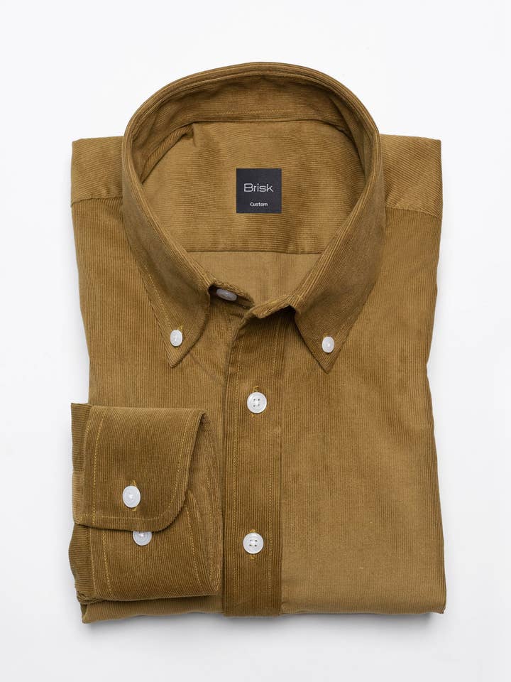 Camisa de Pana Suave Verde Oliva - Cuello Abotonado para venta al por mayor de BRISK