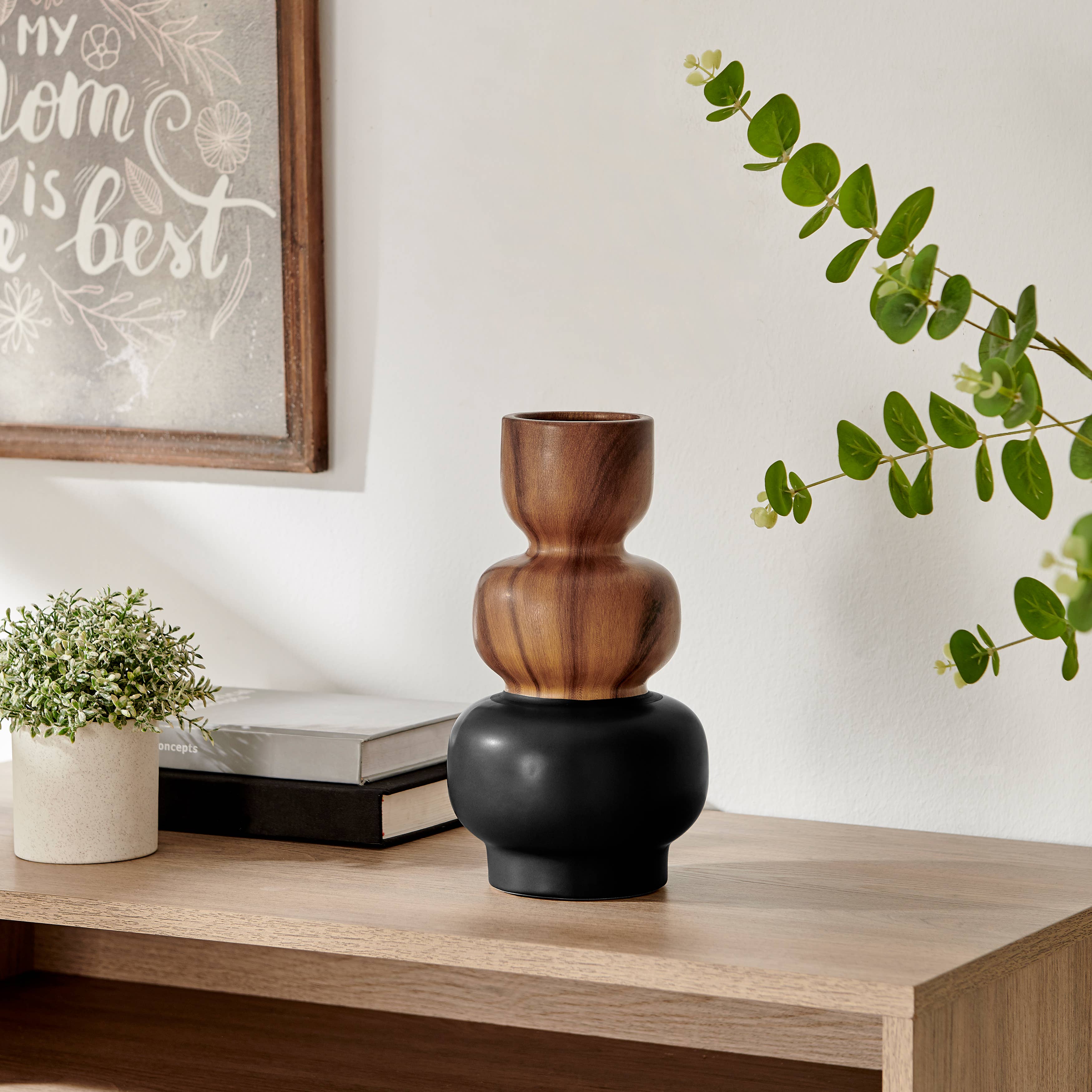 Danya B – wholesale Vase – Milo Trinnet 3 Tier Stack Two Tone Vase Black and Walnut10