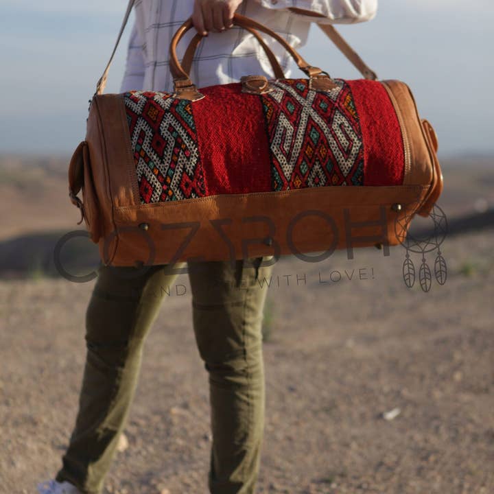 CozyBoho – Saco de viagem - Mulher por atacado – Saco de fim de semana CozyBoho™ Kilim/Bolsa de viagem/Bolsa de couro6