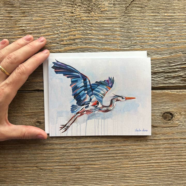 Greeting card of Great Blue Heron painting for wholesale by SheilaDunnArt