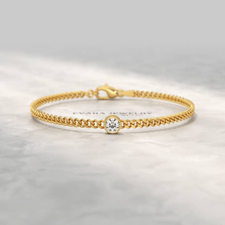 Bracelet chaîne cubaine solitaire en diamant rond de 0,50 carat pour la vente par Evara Jewelry