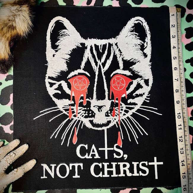 Three Raccoons - Wholesale Patch - Cats, not Christ large back patch.