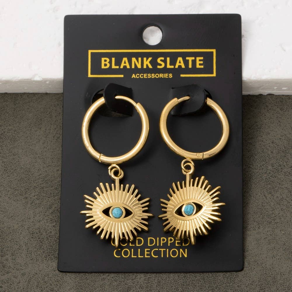 Fame Accessories - Wholesale Dangle Earrings - Gold Dipped Evil Eye Sun Drop Earrings1