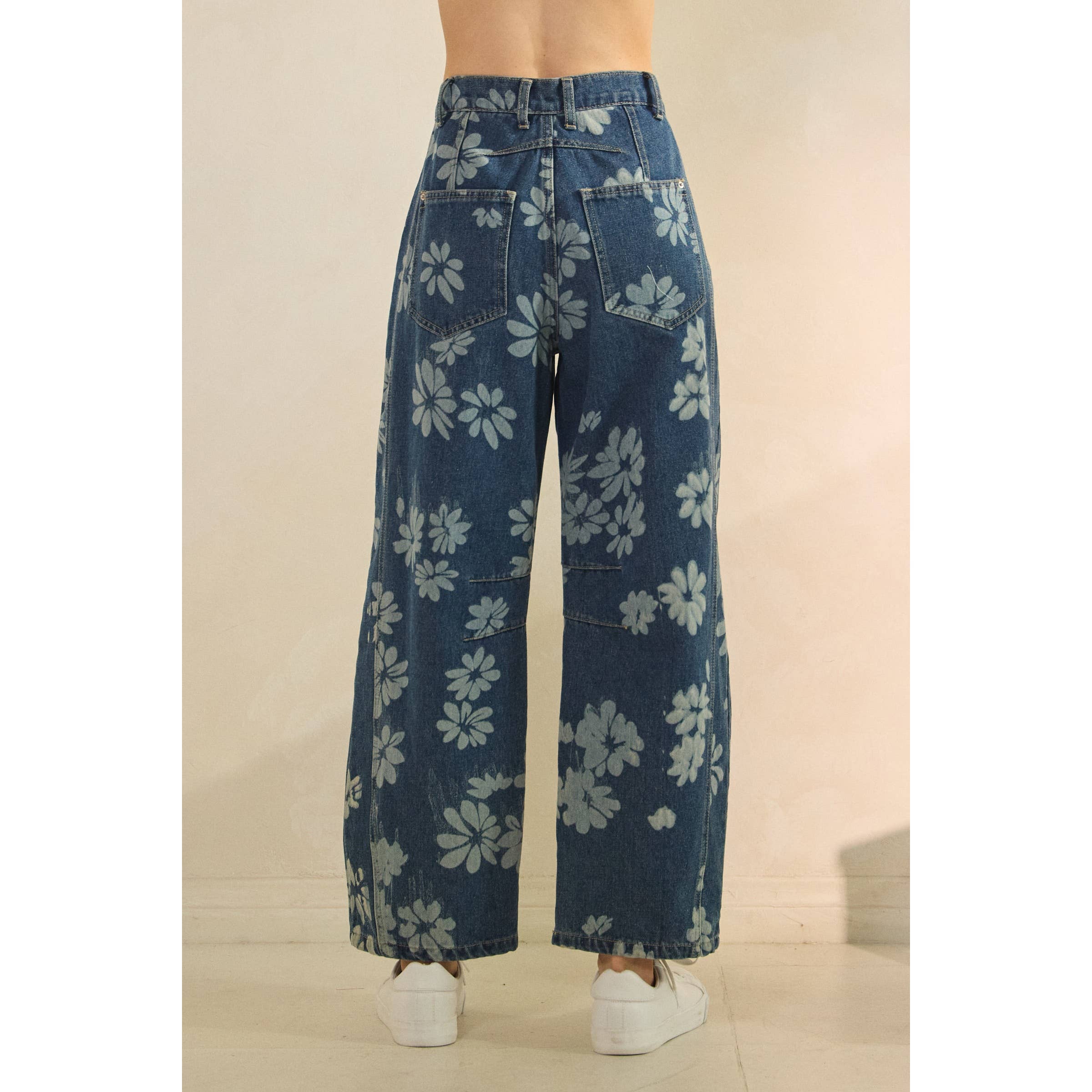 Med Wash Floral Denim Pants for wholesale on Faire2