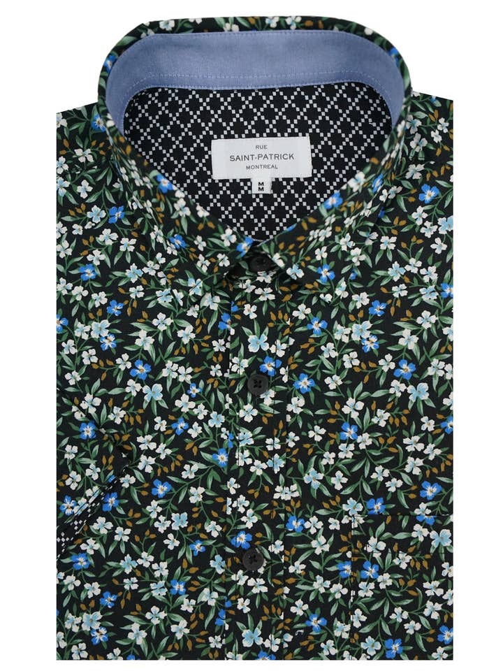 Torino kortærmet skjorte i sort og smaragdgrøn for engroshandel hos Rue Saint-Patrick