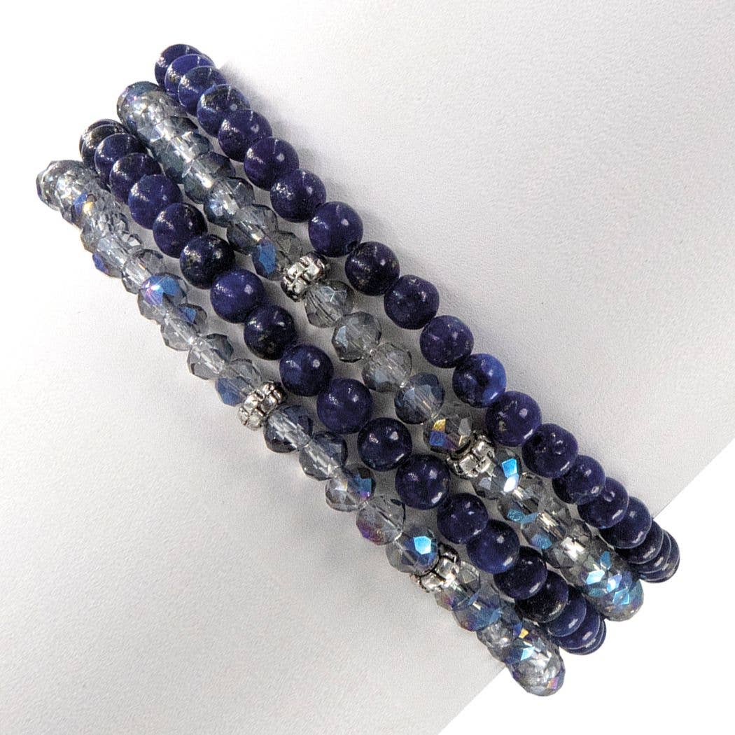 My Fun Colors - Wholesale Beaded Bracelet - Gemstone + Crystal Bead Stretch Bracelets, Set4 | 24 Styles!6