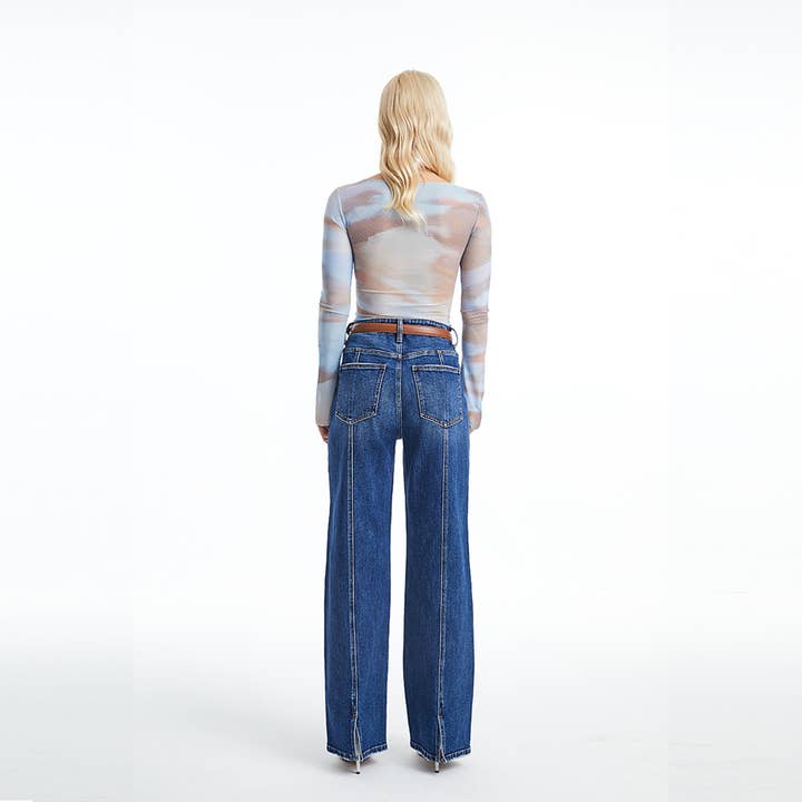 DEEP SEA SUPER HIGH RISE WIDE LEG JEANS(FINISHED HEM,SLIT) BYW8084 for wholesale on Faire