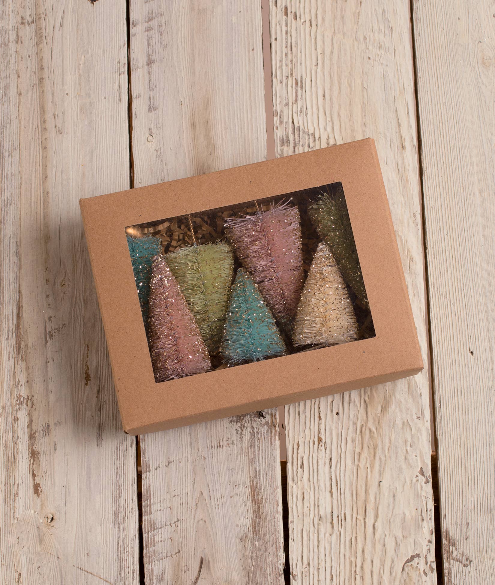 Bethany Lowe Designs - Wholesale Christmas Decoration - Pretty in Pastel Mini Bottle Brush Trees in Box1
