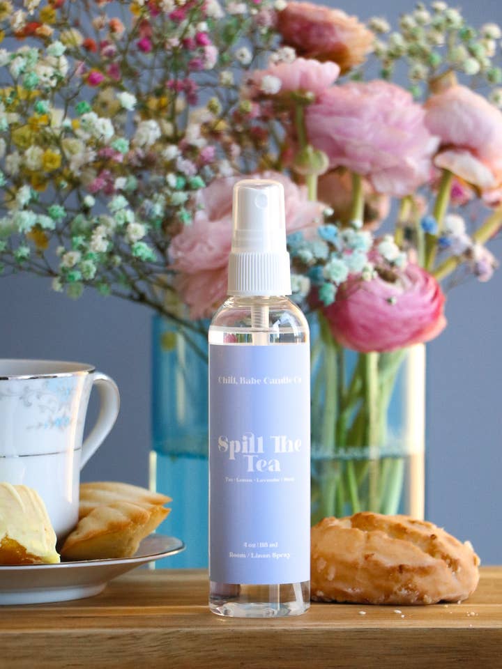 Spill The Tea Room & Linen Spray | Black Tea + Lemon + Lavender + Musk for wholesale by Chill, Babe Candle Co