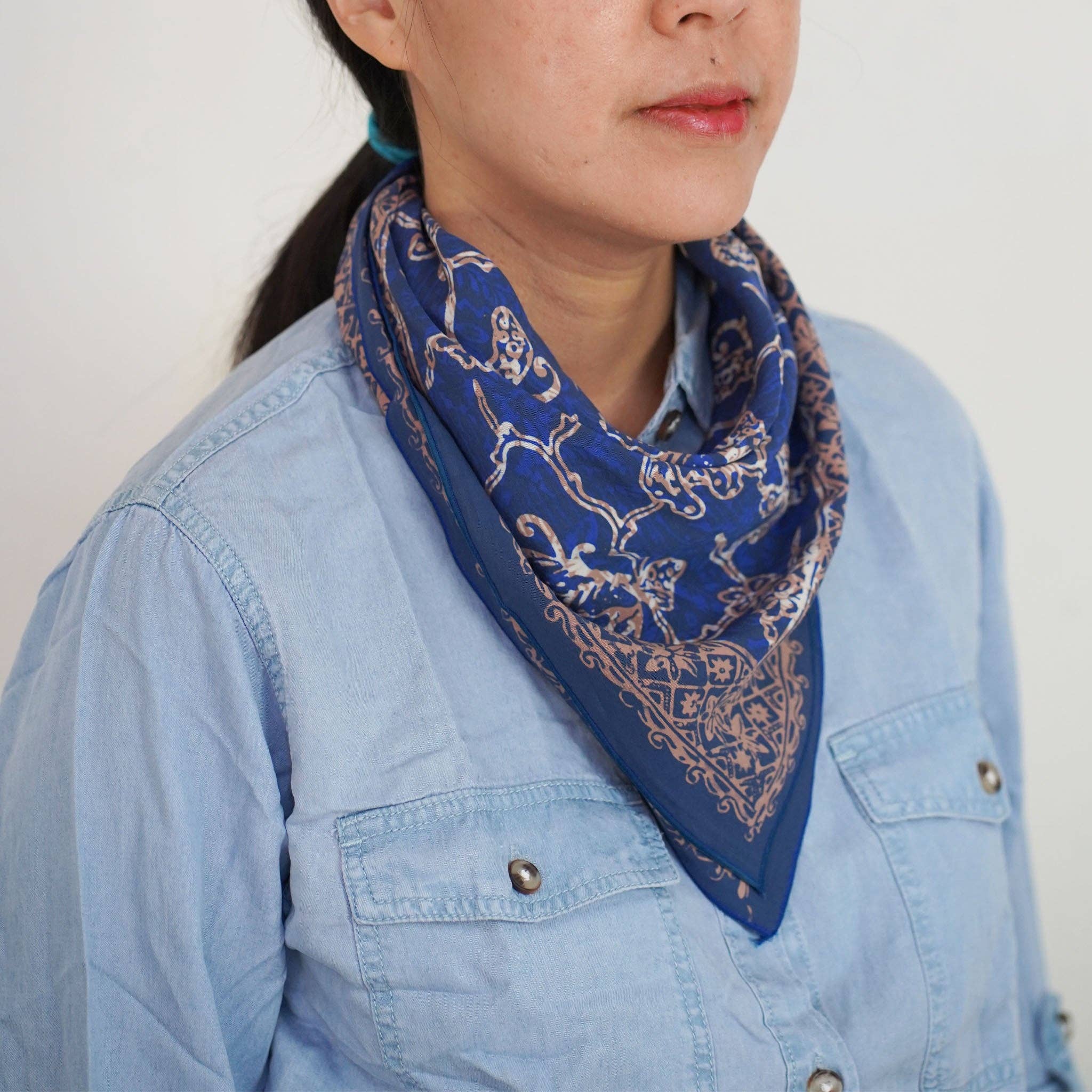 Kasih Co-op - Wholesale Bandana - Unisex - Batik Bandana Blue Butterfly, 100% Cotton, Hand Dyed Hair Cover Scarf11