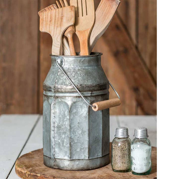 CTW Home Collection - Wholesale Utensil Holder - Galvanized Milk Can with Handle
