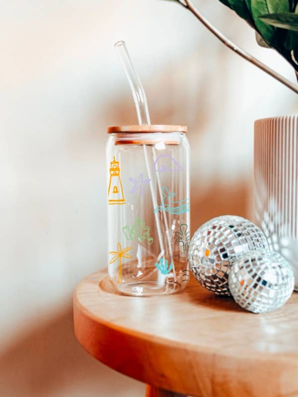 Beach Doodle 16 Ounce Glass Cup for wholesale by 1st Allie