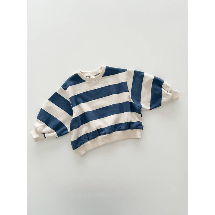 At Noon Toddler W25 Oversized Brushed Cotton Stripe Sweatshirt (1-6y) - Navy for wholesale by At Noon