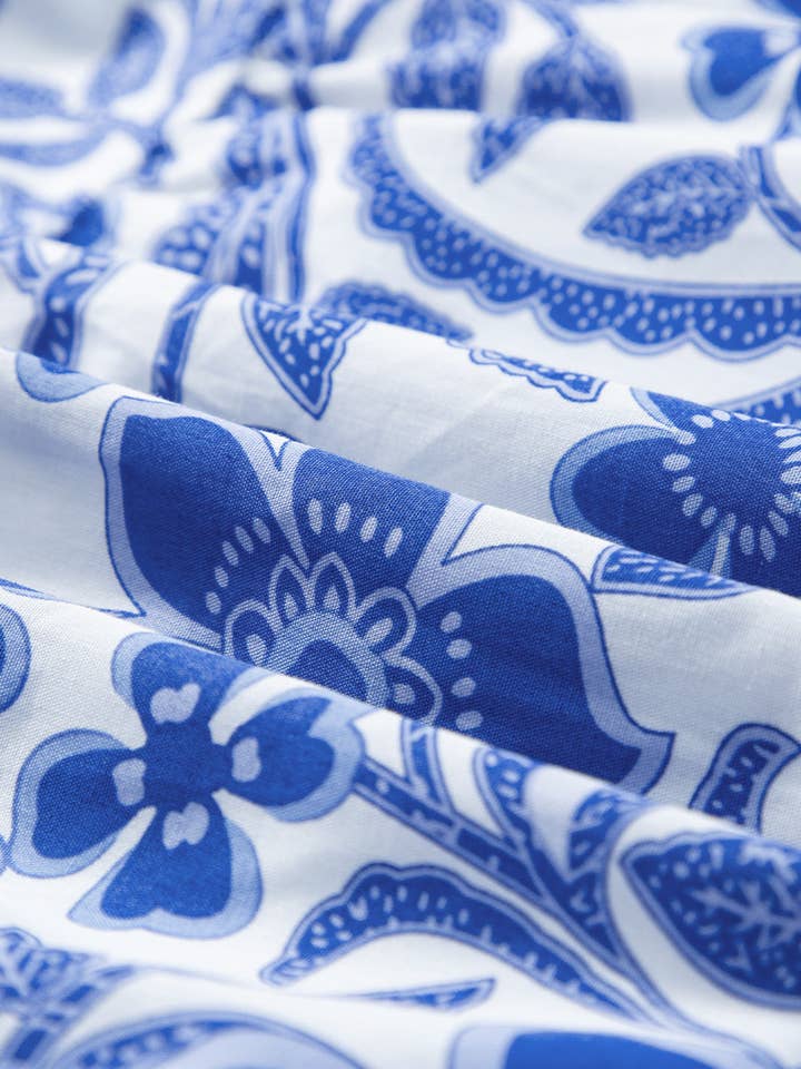 Blue Flower Print Puff Sleeve Tiered Dress for wholesale on Faire
