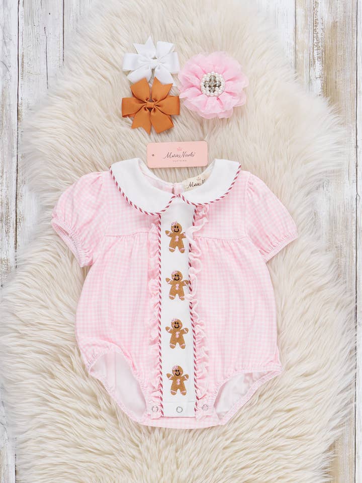 Gingerbesties Embroidered Bubble Romper for wholesale by Marie Nicole Clothing