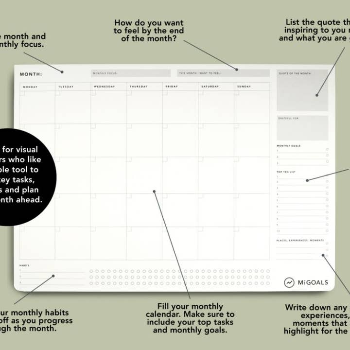 MiGoals | Bloc de escritorio mensual (PVP 12€) para venta al por mayor de MOXON