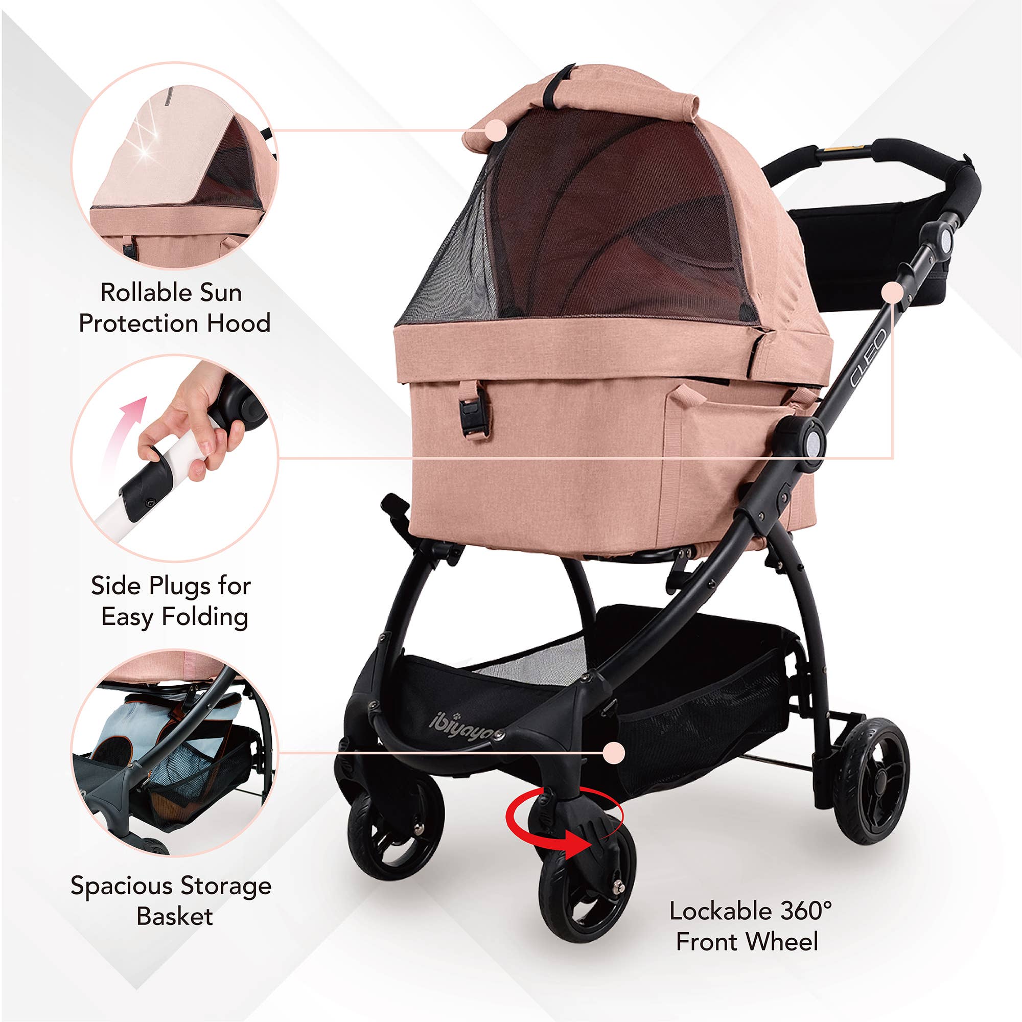 Ibiyaya - Wholesale Pet Carrier - Cat/Dog - CLEO Travel System Pet Stroller Medium Luxury Pram4